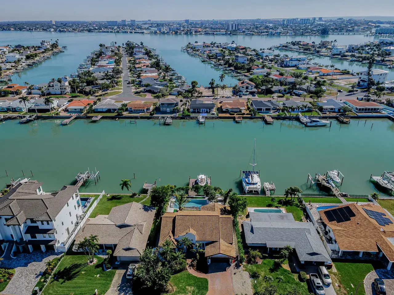 Aerial view of a Tampa Bay waterfront canal community