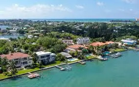 Aerial view of a waterfront neighborhood on the Gulf Coast
