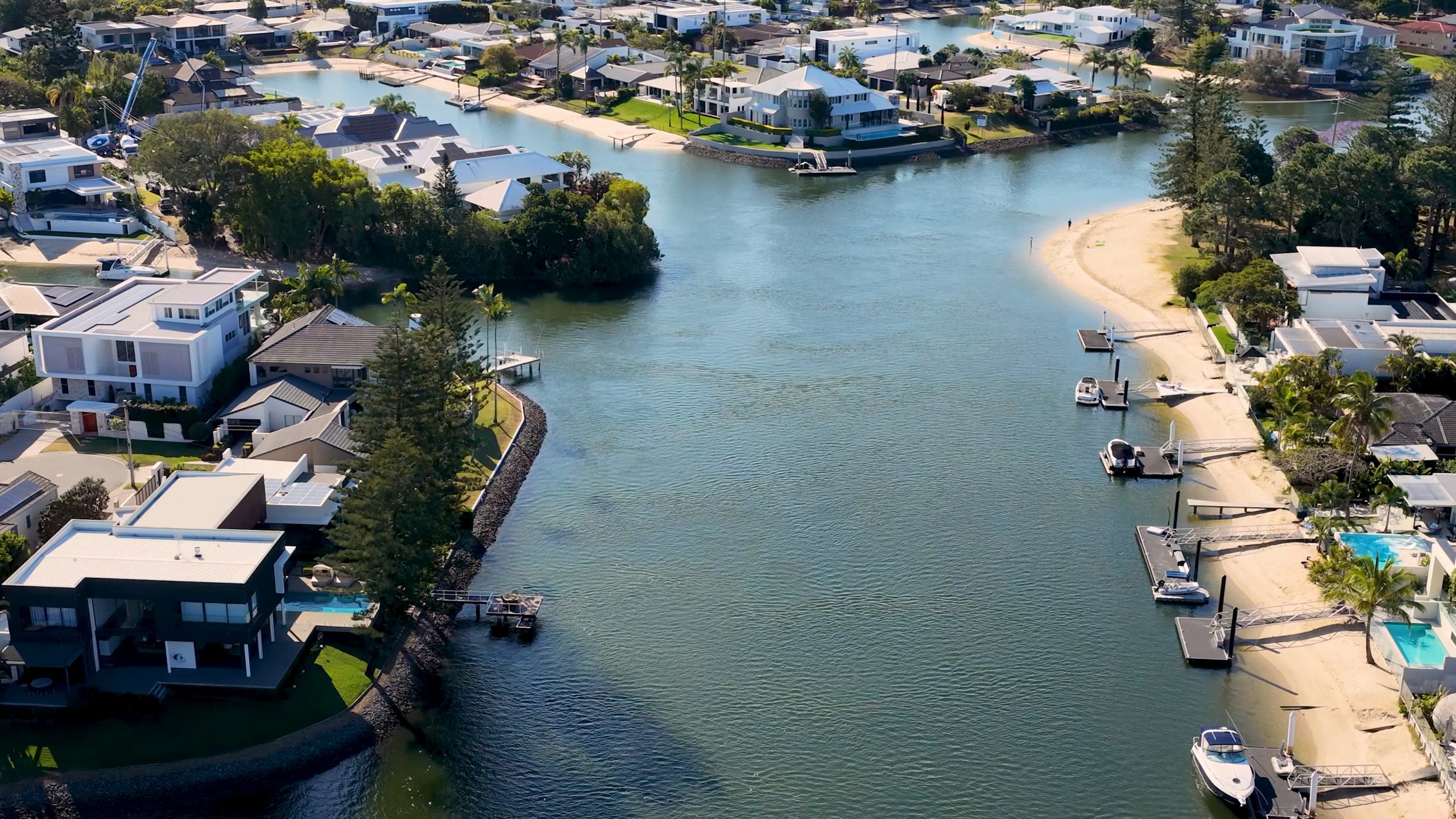 Aerial view of waterfront homes and canals in Tampa Bay