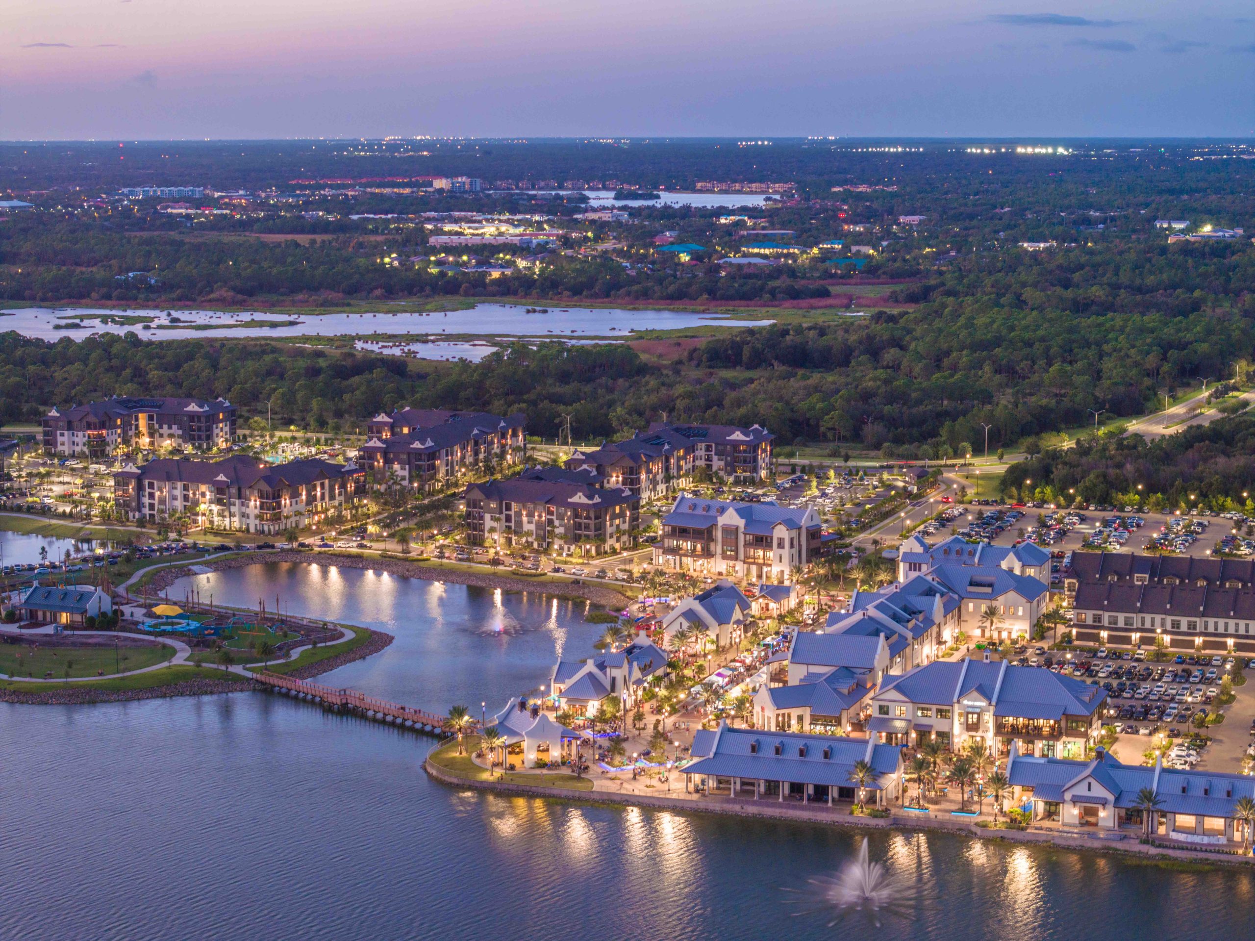 Aerial view of Lakewood Ranch, Florida at dusk